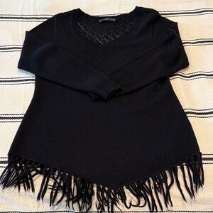 Peruvian Connection Black V-Neck Sweater with Fringe